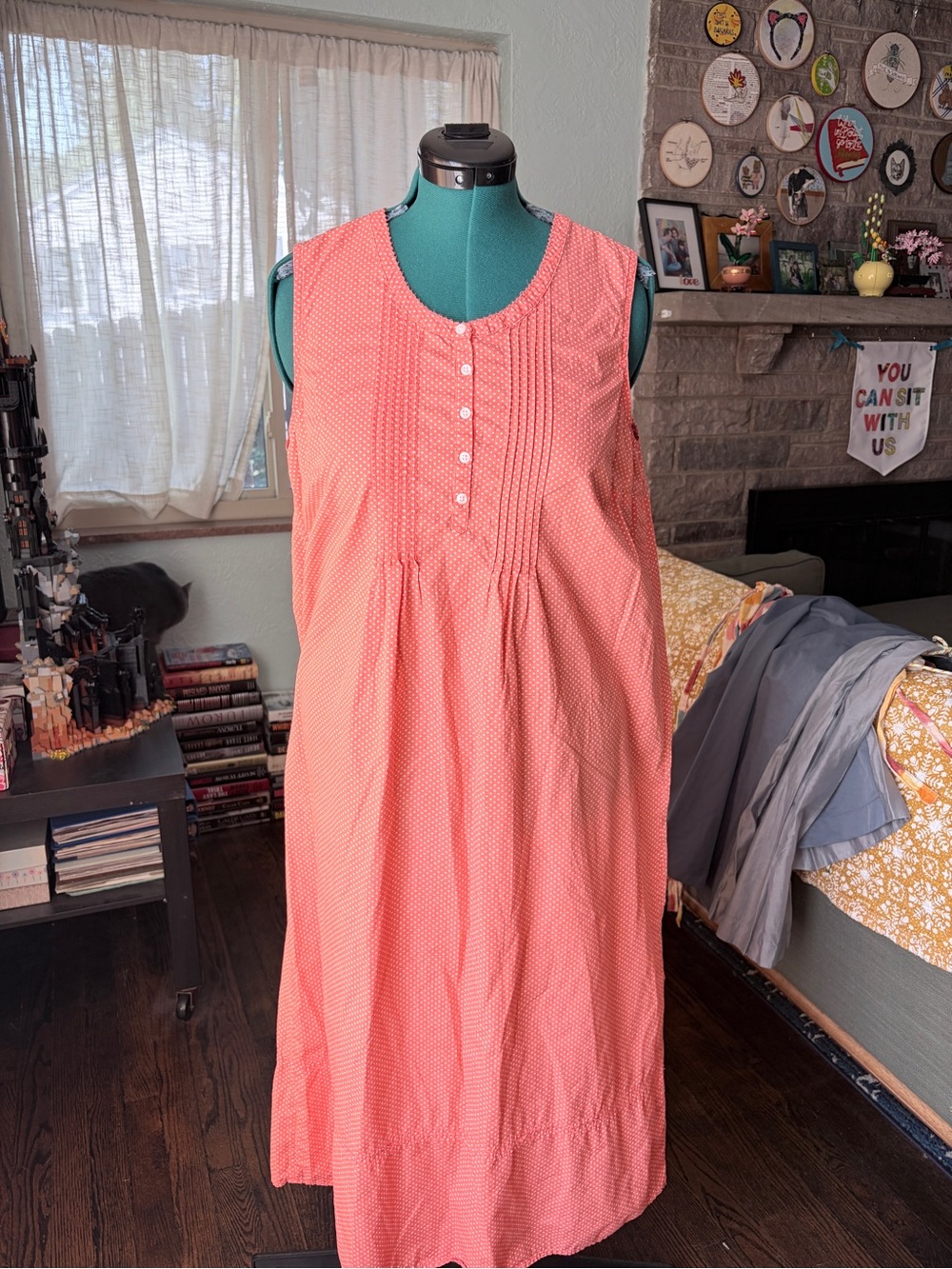 L.L. Bean Coral Polka Dot Sleeveless Maxi Dress